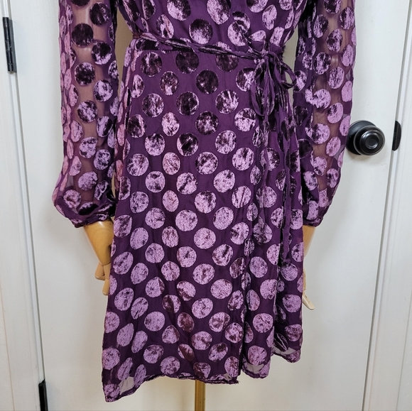 Betsey Johnson Vintage Velvet Polka Dot Wrap Dress Purple Size 2 - Picture 2 of 12